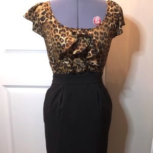 Express Leopard and Black High Waist Dress, Size 2